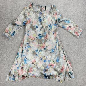 Peperosa Dress Womens 6 Pink Blue Floral Watercolor Asymmetric‎ Swing Hem Italy
